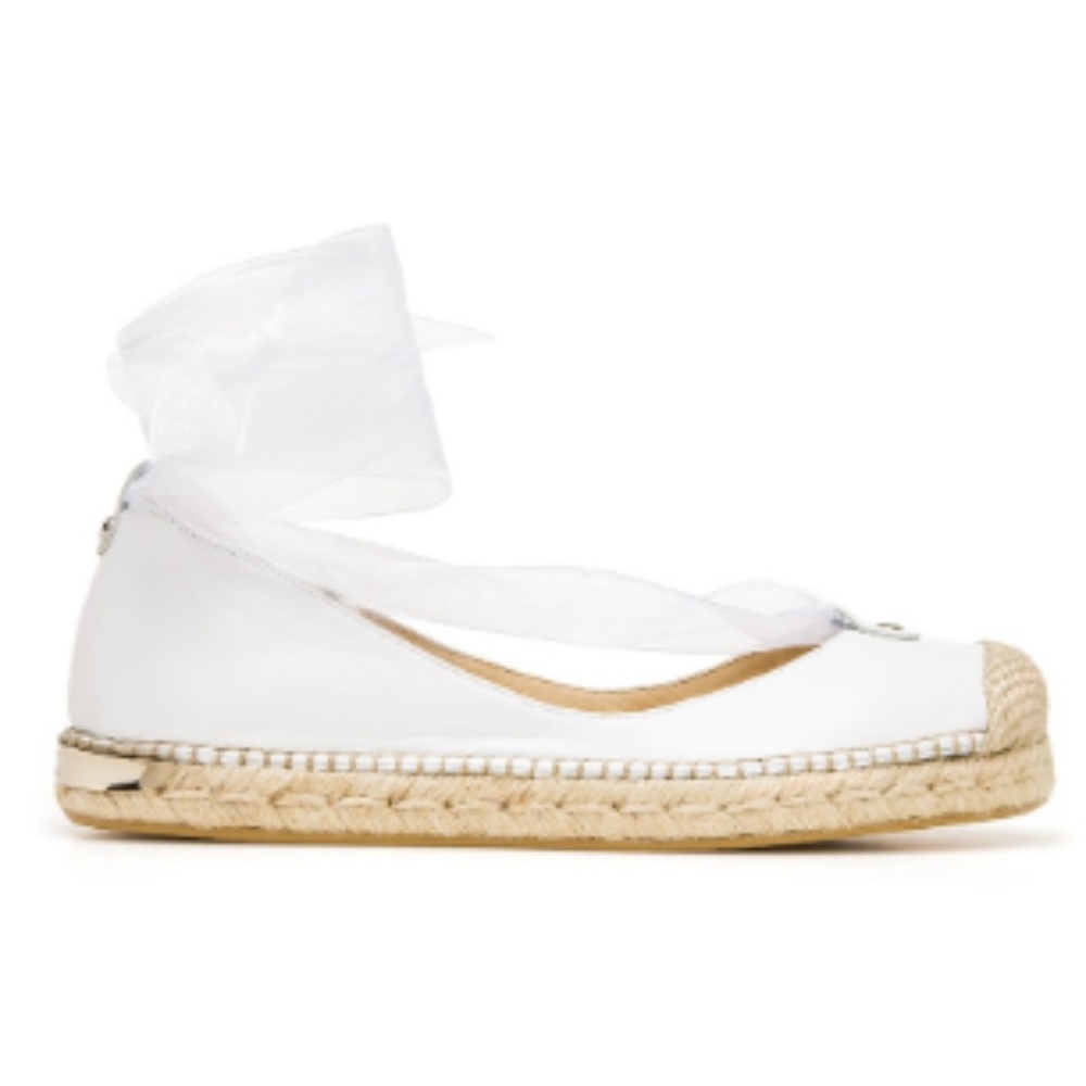 Stuart Weitzman 'Perpignon' White Leather Flats